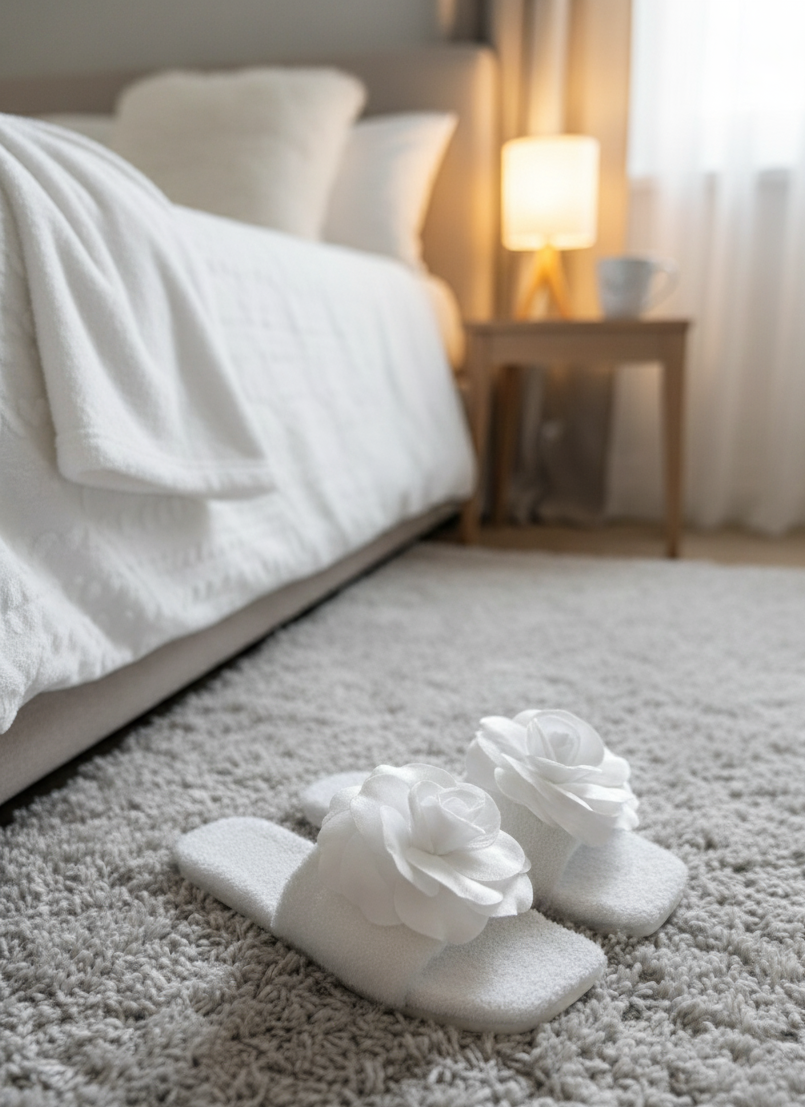 X-HARMONY Kadın Ev Terliği Peluş Tüylü Terlik Güllü Çeyiz ve Bohça Terliği Ses Yapmaz Taban