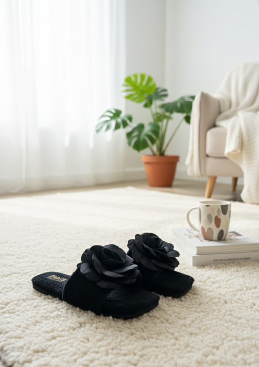 X-HARMONY Kadın Ev Terliği Peluş Tüylü Terlik Güllü Çeyiz ve Bohça Terliği Ses Yapmaz Taban