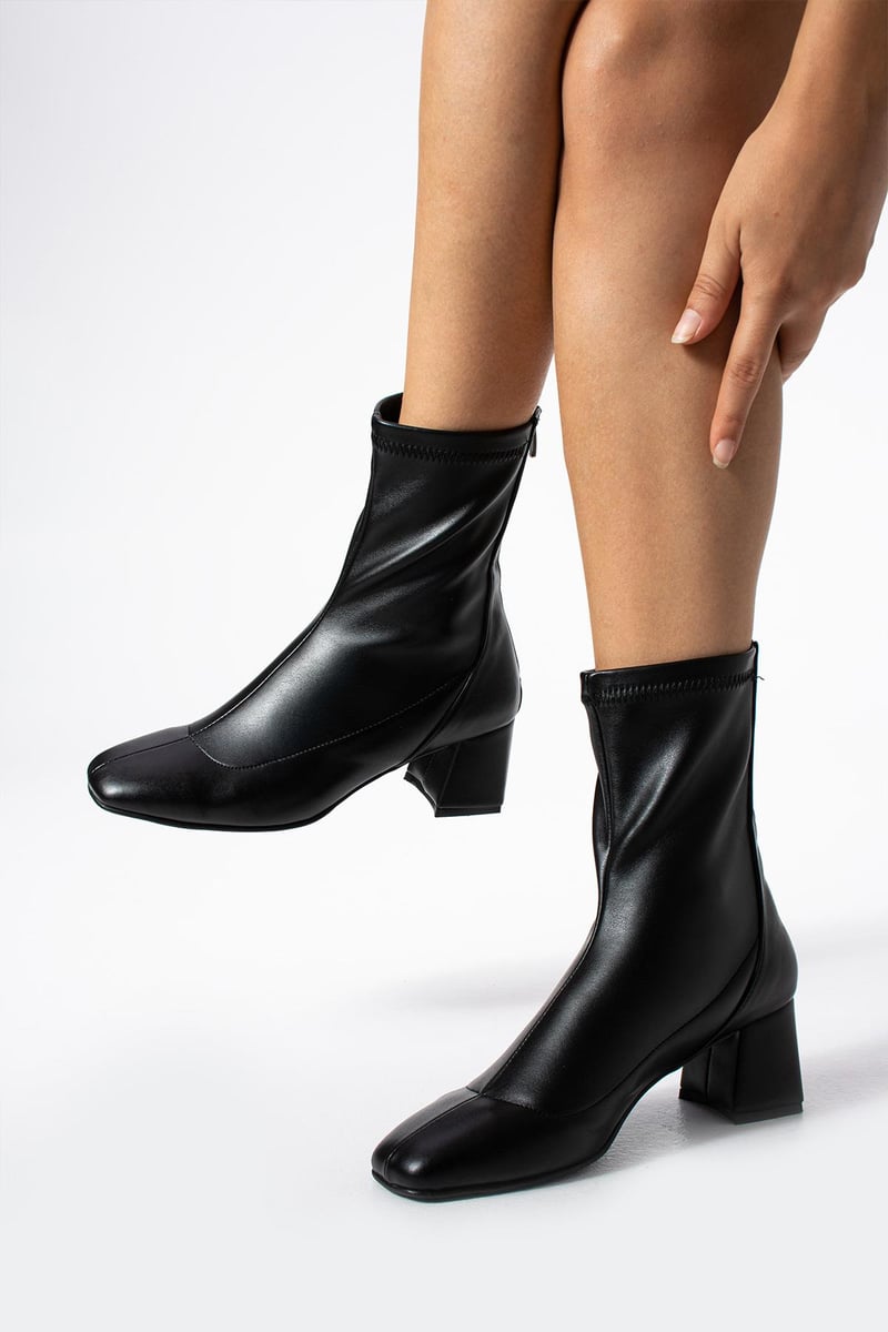 London Streç Arkadan Fermuarlı Kadın Topuklu Bot