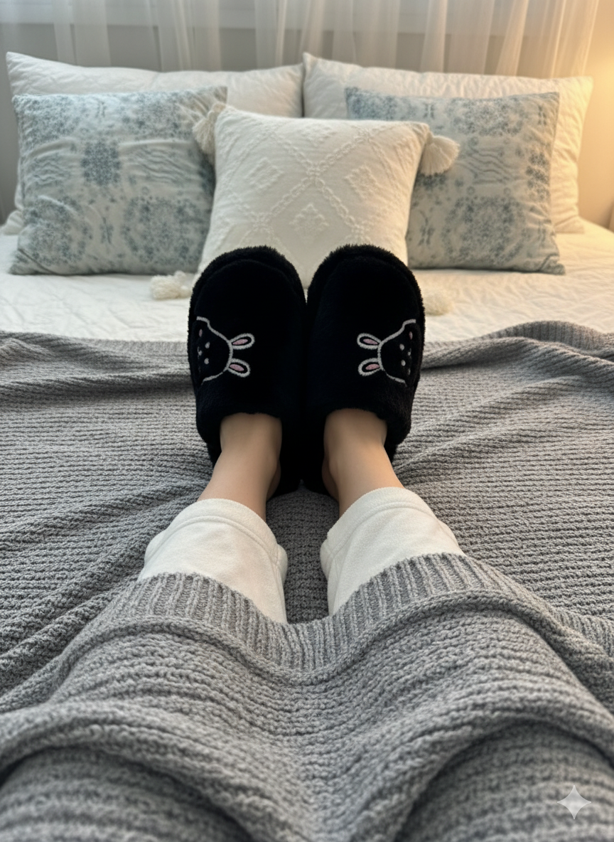 Rabbit Pembe Kadın Ev Terliği Peluş Terlik Çeyiz ve Bohça Terliği Ses Yapmaz Kalın Taban