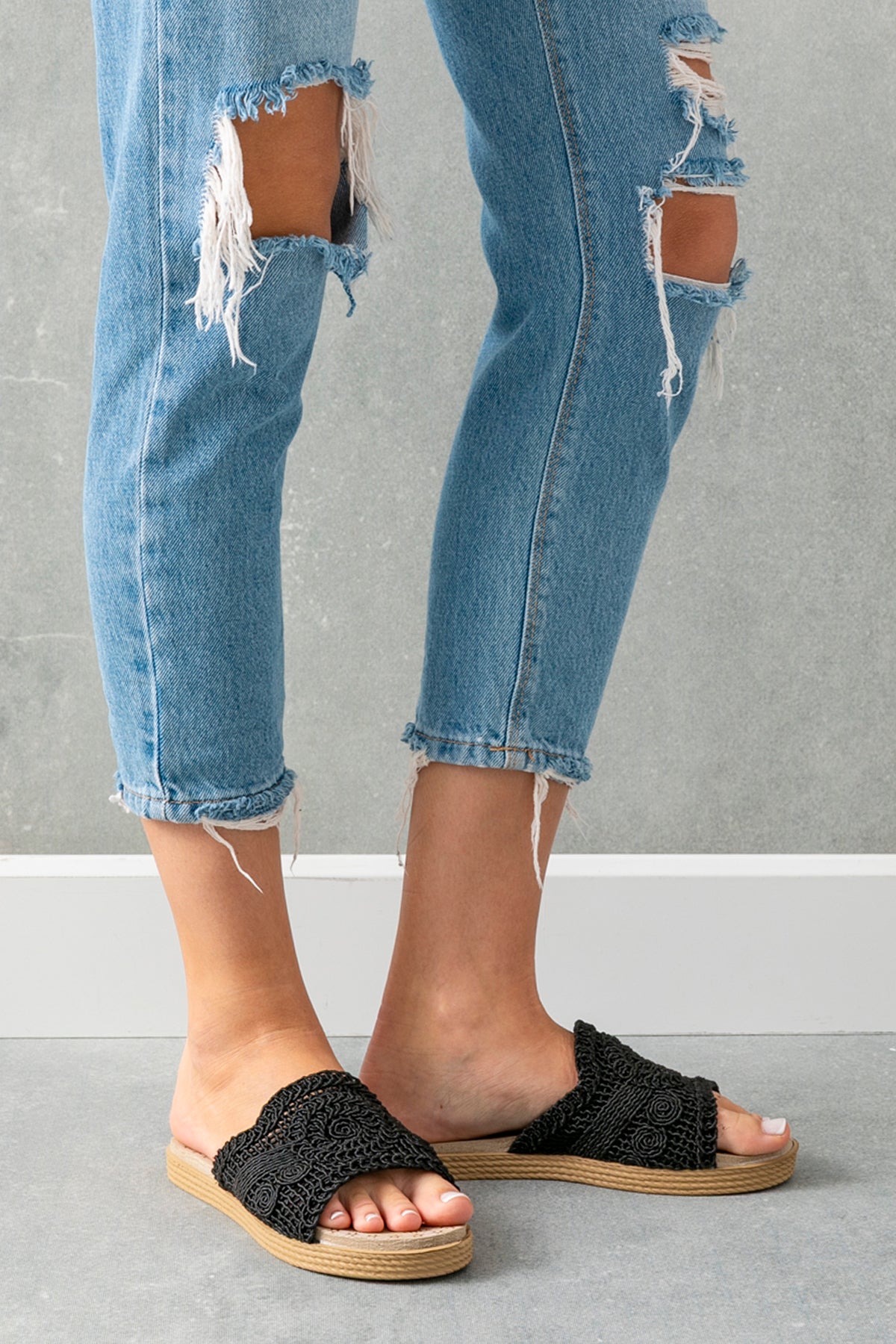 Step Kadın Ultra Yumuşak Soft Taban İnce Topuk Ortopedik İçi Pedli Örgü Dantel Günlük Terlik