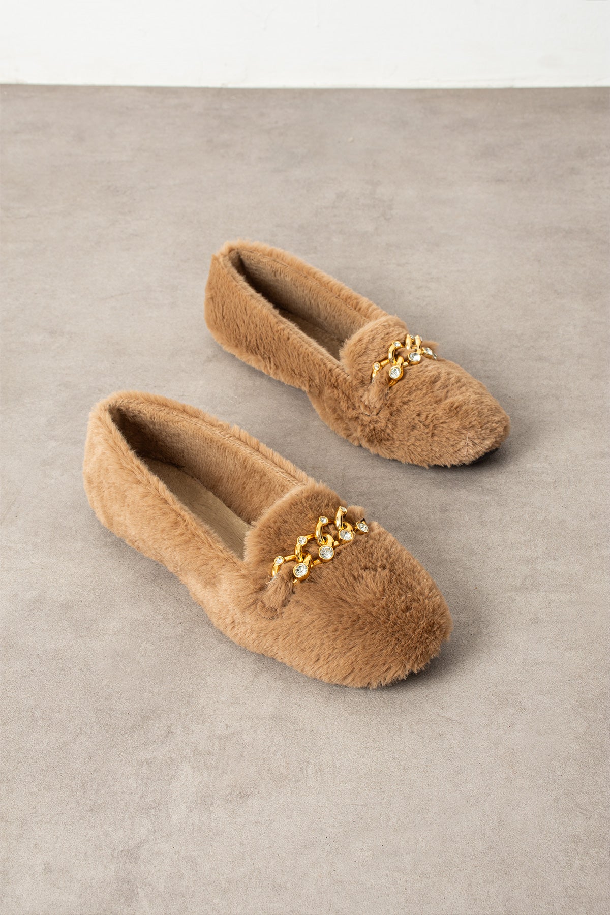 İsabella Peluş Tüylü Tek Tokalı Kadın Pufy Ayakkabısı Balerin Babet