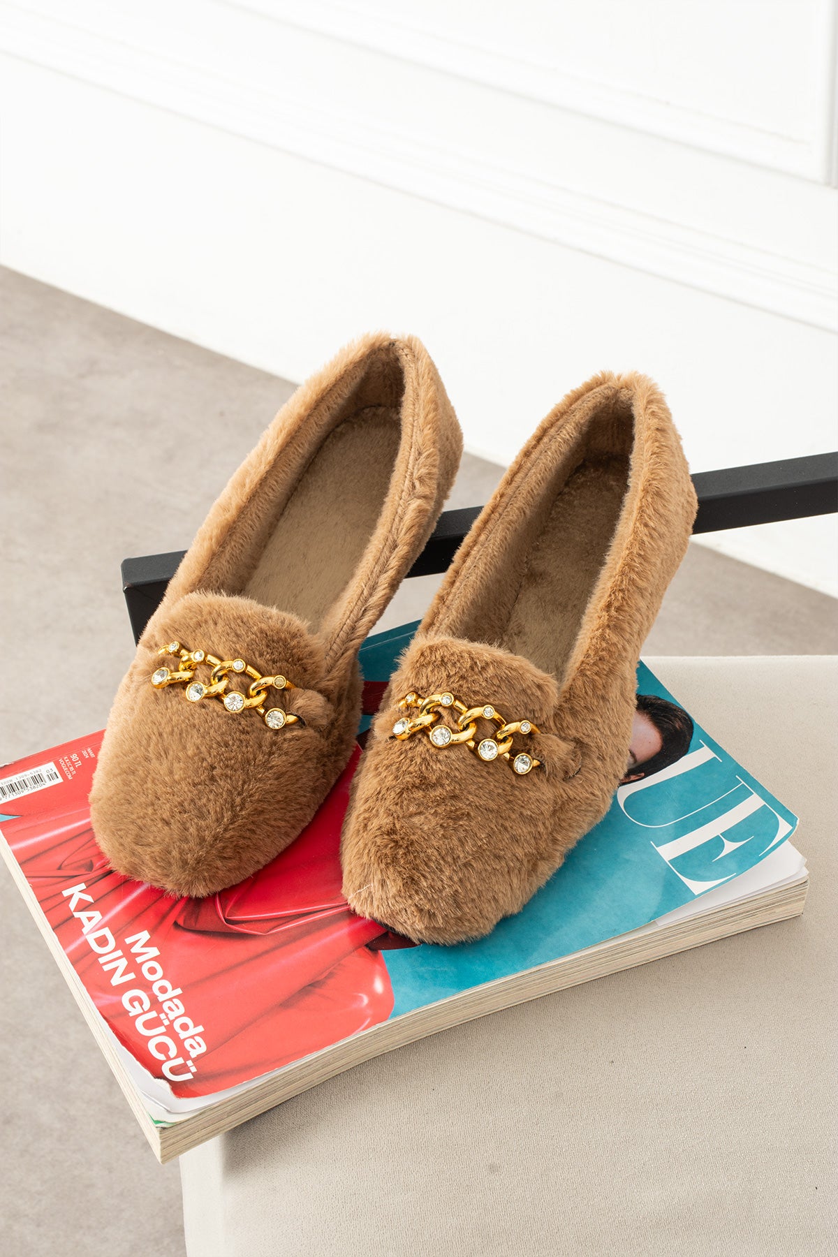 İsabella Peluş Tüylü Tek Tokalı Kadın Pufy Ayakkabısı Balerin Babet