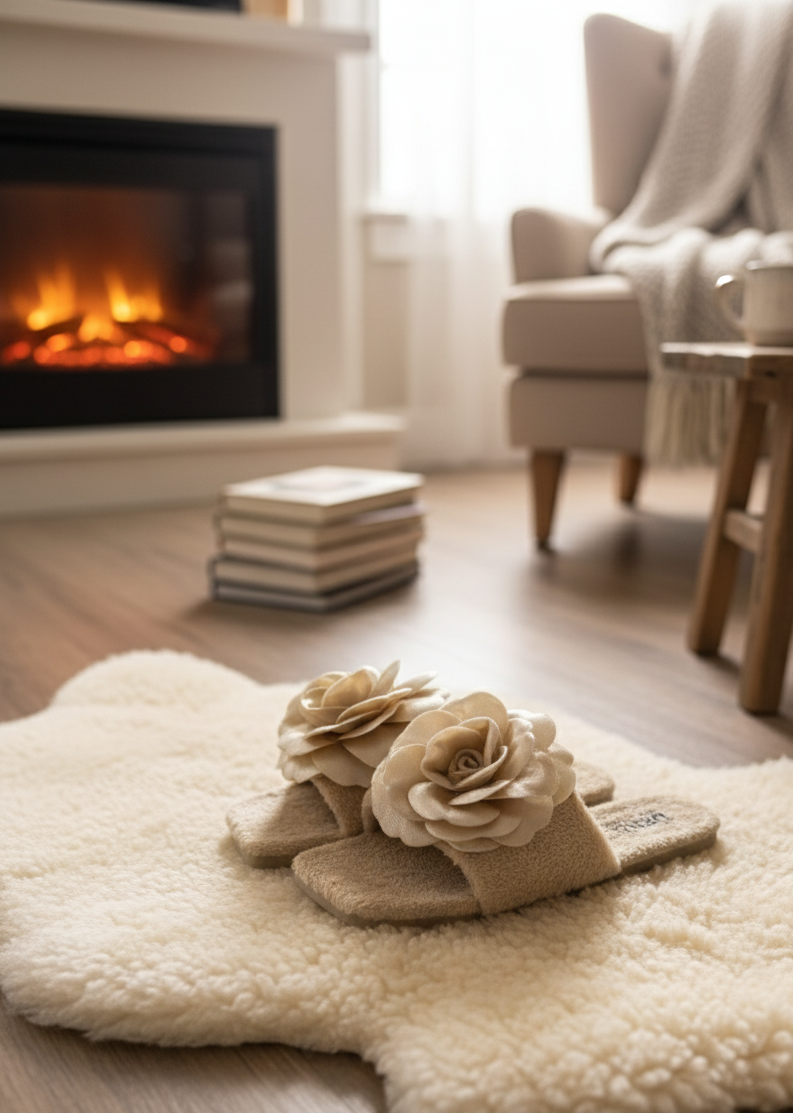 X-HARMONY Kadın Ev Terliği Peluş Tüylü Terlik Güllü Çeyiz ve Bohça Terliği Ses Yapmaz Taban