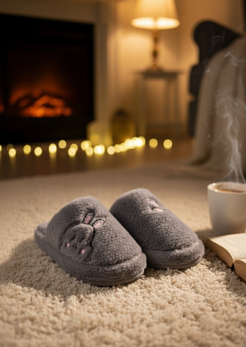 Rabbit Gri Kadın Ev Terliği 2'li Set