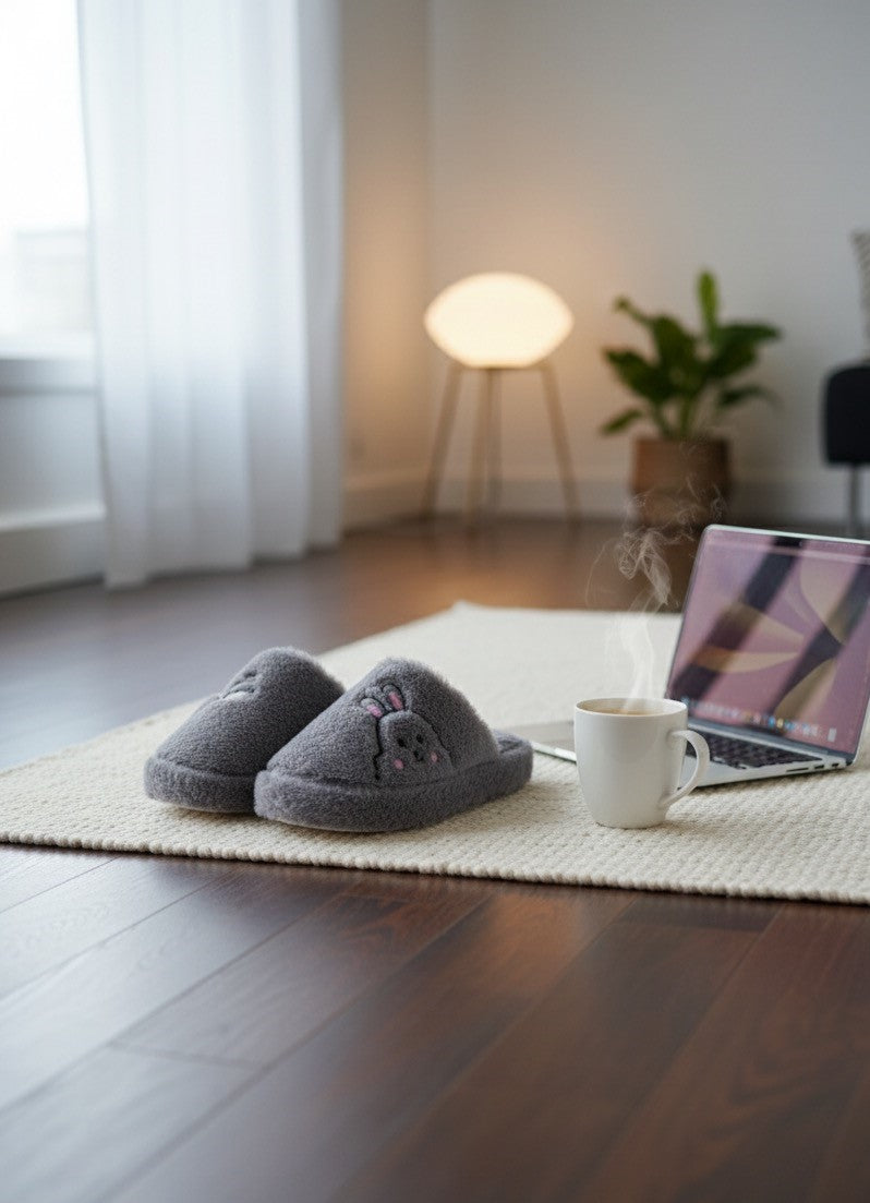 Rabbit Gri Kadın Ev Terliği 2'li Set