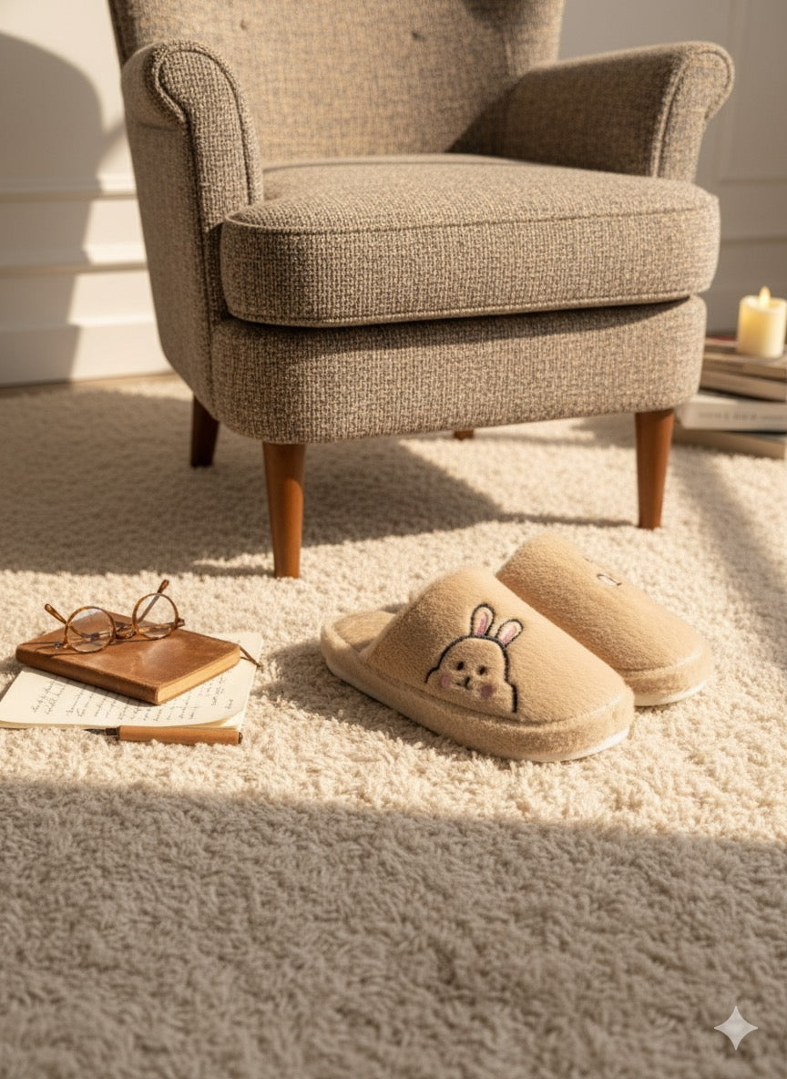 Rabbit Gri Kadın Ev Terliği Peluş Terlik Çeyiz ve Bohça Terliği Ses Yapmaz Kalın Taban