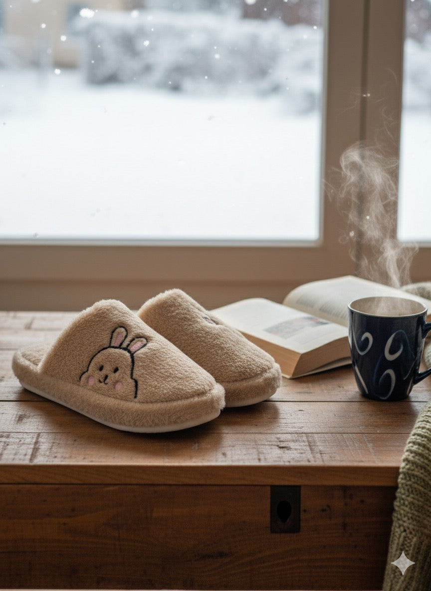Rabbit Pembe Kadın Ev Terliği Peluş Terlik Çeyiz ve Bohça Terliği Ses Yapmaz Kalın Taban