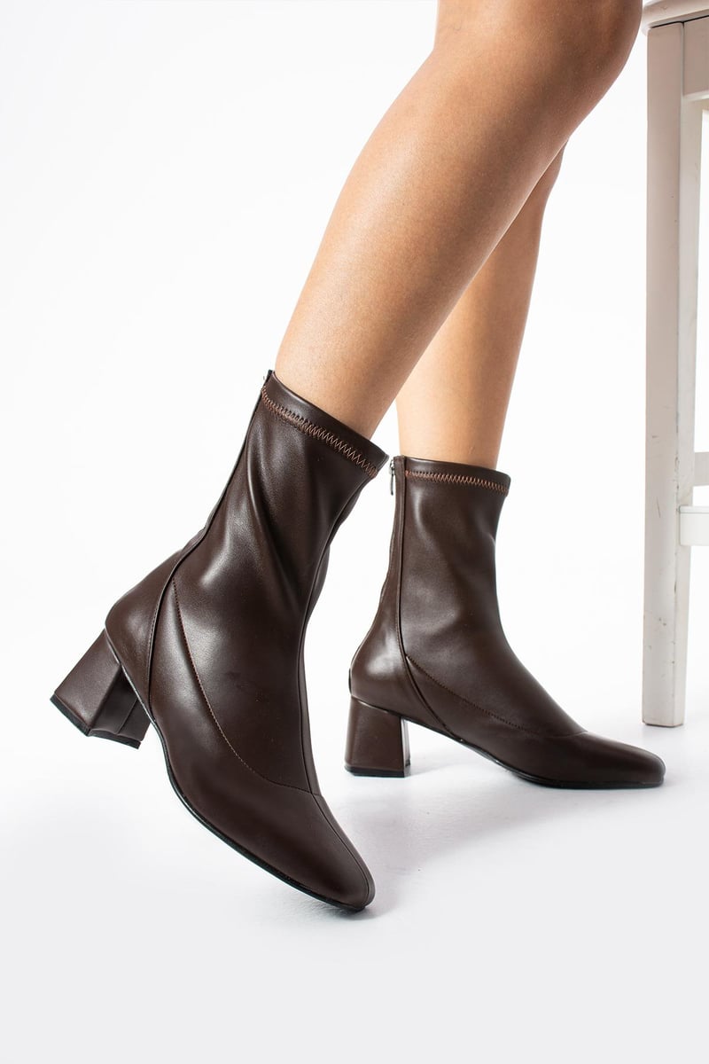 London Streç Arkadan Fermuarlı Kadın Topuklu Bot