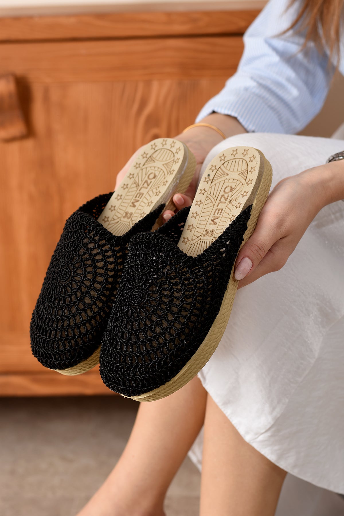 Samira Kadın Günlük Konforlu Örme Işlemeli Terlik Hasır Tatil Çeyiz