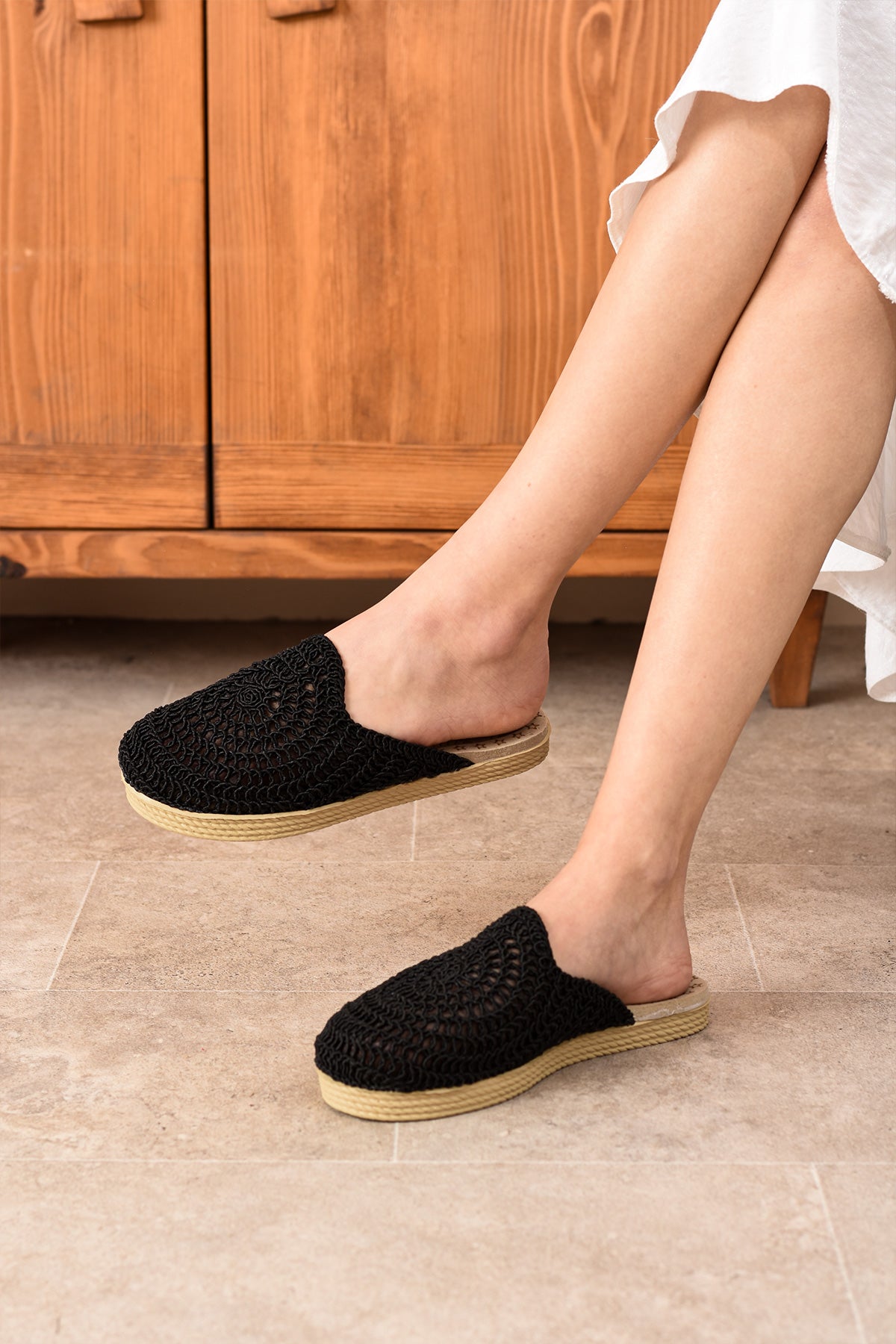 Samira Kadın Günlük Konforlu Örme Işlemeli Terlik Hasır Tatil Çeyiz