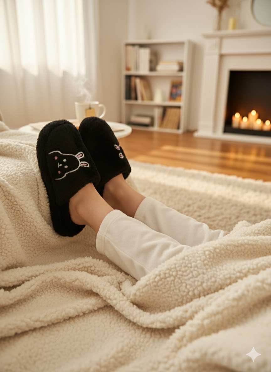 Rabbit Pembe Kadın Ev Terliği Peluş Terlik Çeyiz ve Bohça Terliği Ses Yapmaz Kalın Taban