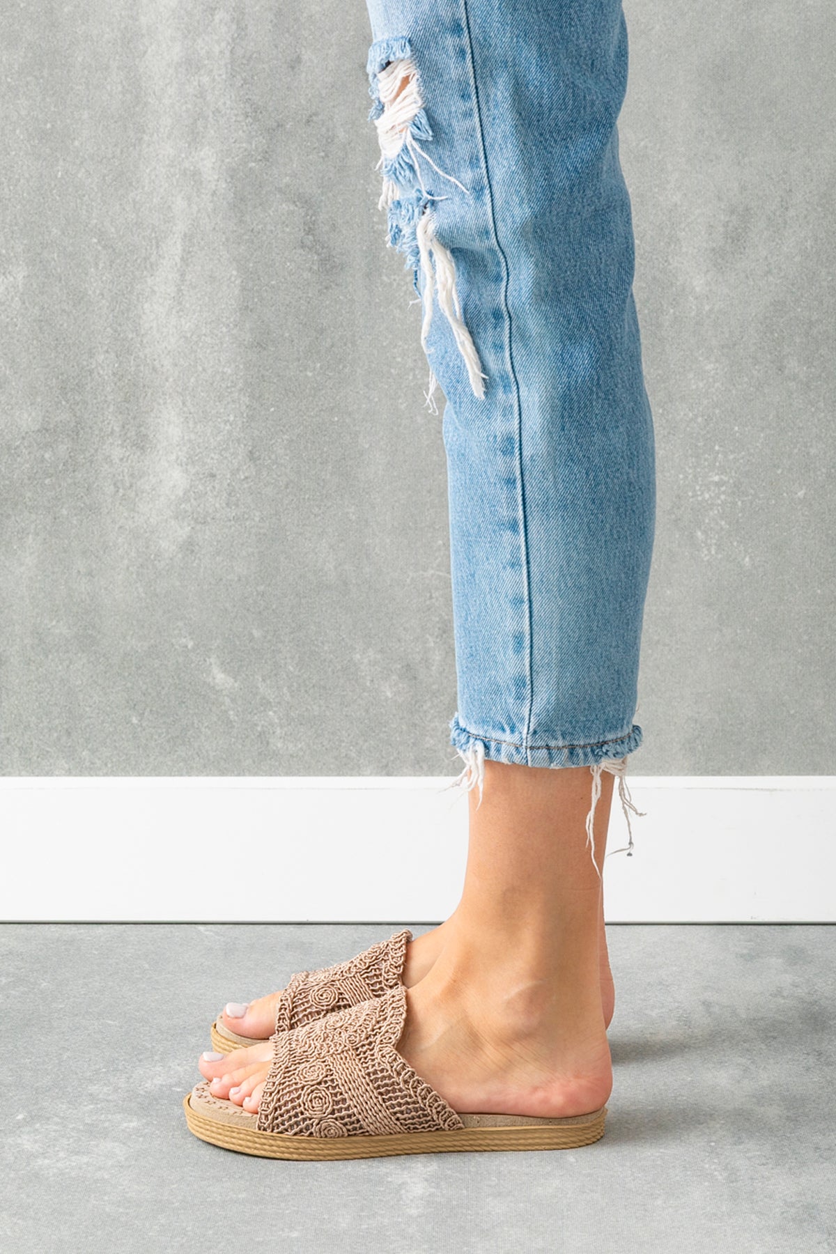 tep Kadın Ultra Yumuşak Soft Taban İnce Topuk Ortopedik İçi Pedli Örgü Dantel Günlük Terlik