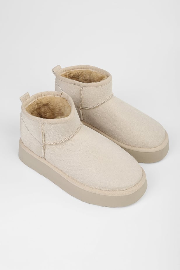 Tessoro Taba Kadın Süet Taba Süper Mini Kalın Düz Tabanlı Tüylü Kısa Yarım Bot