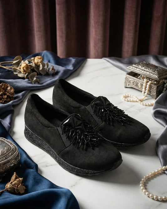 SEDEF GÜNLÜK KADIN AYAKKABI PÜSKÜLLÜ SİYAH NUBUK