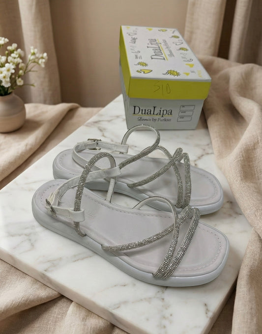 DUALİPA KADIN GÜNLÜK TAŞLI SANDALET BEYAZ