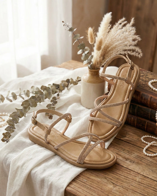 DUALİPA KADIN GÜNLÜK TAŞLI SANDALET NUT