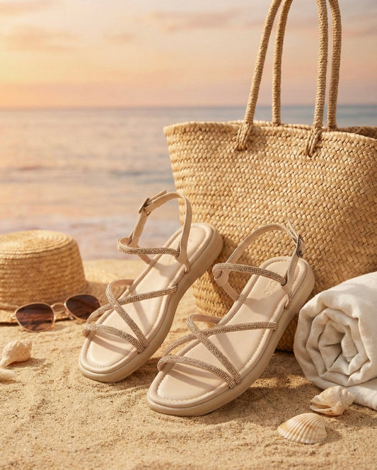 DUALİPA KADIN GÜNLÜK TAŞLI SANDALET KREM