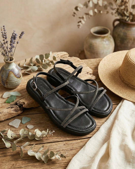 DUALİPA KADIN GÜNLÜK TAŞLI SANDALET SİYAH